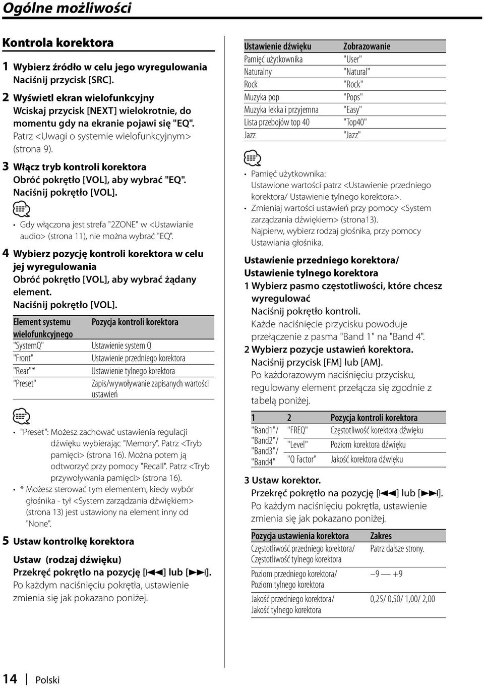 3 Włącz tryb kontroli korektora Obróć pokrętło [VOL], aby wybrać "EQ". Gdy włączona jest strefa "2ZONE" w <Ustawianie audio> (strona 11), nie można wybrać "EQ".