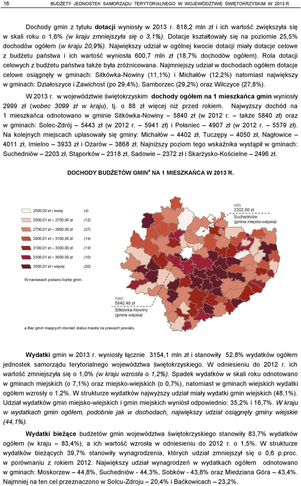 Największy udział w ogólnej kwocie dotacji miały dotacje celowe z budżetu państwa i ich wartość wyniosła 600,7 mln zł (18,7% dochodów ogółem).