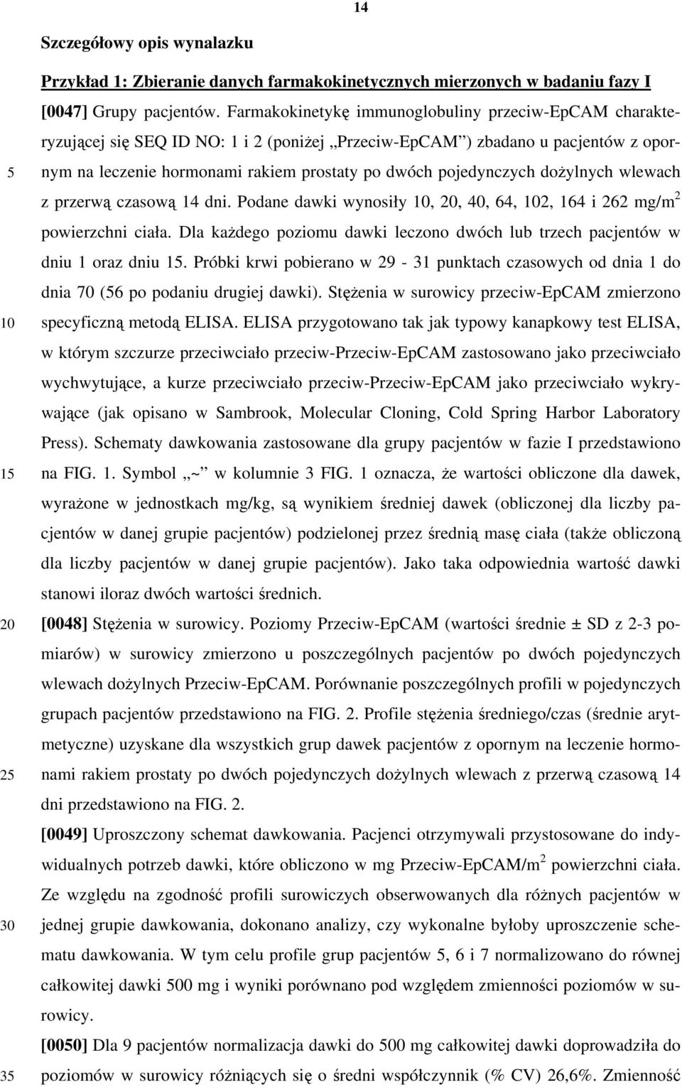 dożylnych wlewach z przerwą czasową 14 dni. Podane dawki wynosiły,, 40, 64, 2, 164 i 262 mg/m 2 powierzchni ciała. Dla każdego poziomu dawki leczono dwóch lub trzech pacjentów w dniu 1 oraz dniu 1.