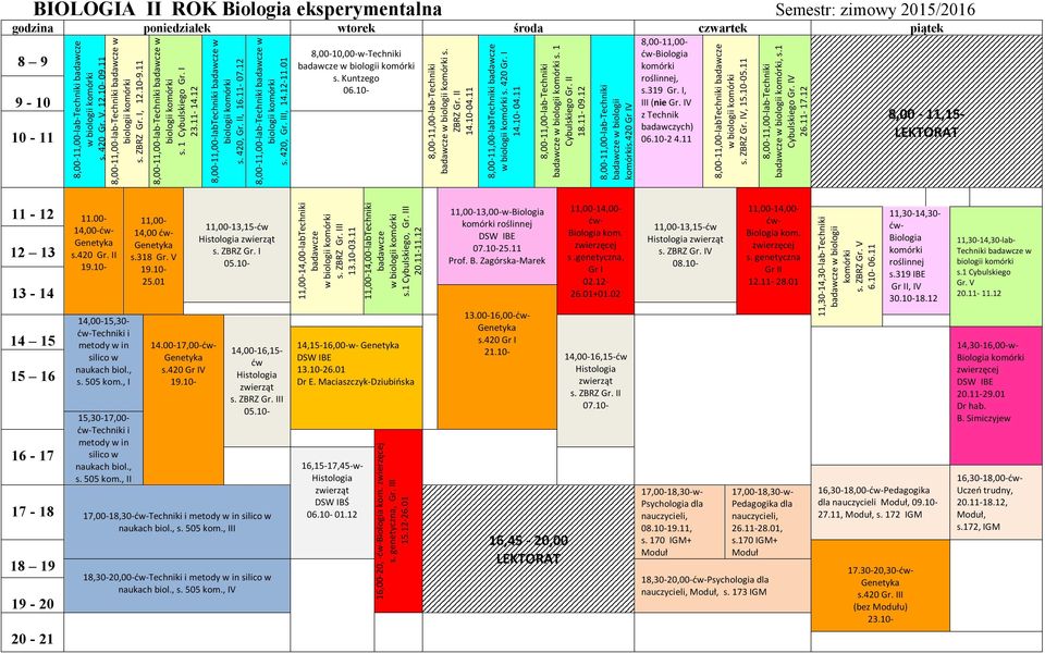 01 8,00-10,00-w-Techniki badawcze w s. Kuntzego 06.10-8,00-11,00-lab-Techniki badawcze w s. ZBRZ Gr. II 14.10-04.11 8,00-11,00-labTechniki badawcze w s. 420 Gr. I 14.10-04.11 8,00-11,00-lab-Techniki badawcze w s.