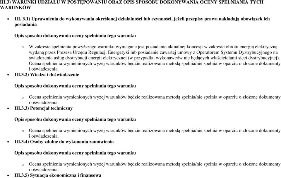 aktualnej koncesji w zakresie obrotu energią elektryczną wydaną przez Prezesa Urzędu Regulacji Energetyki lub posiadanie zawartej umowy z Operatorem Systemu Dystrybucyjnego na świadczenie usług