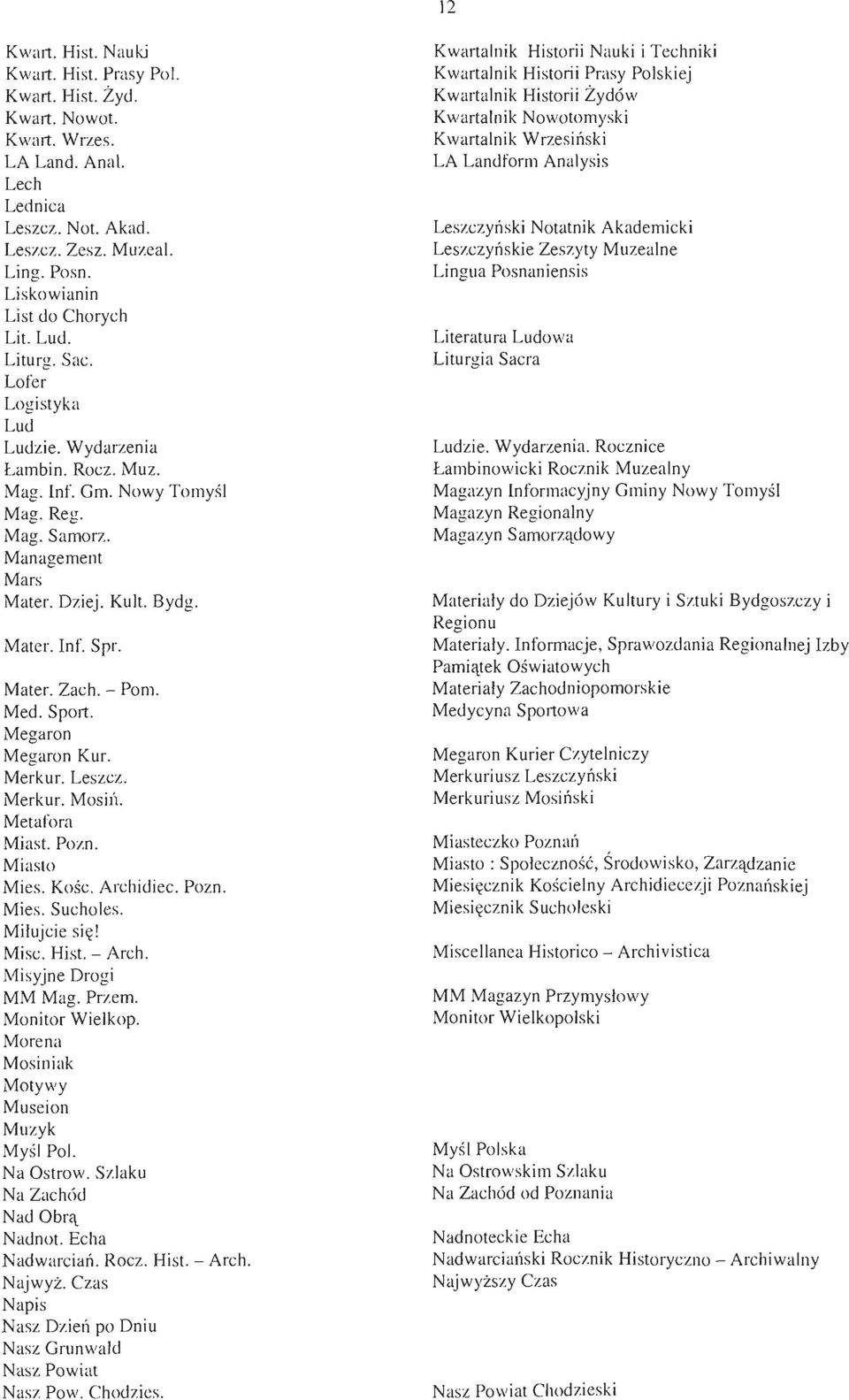 Mater. Inf. Spr. Mater. Zach. - Pom. Med. Sport. Megaron Megaron Kur. Merkur. Leszcz. Merkur. Mosiń. Metafora Miast. Pozn. Miasto Mies. Kośc. Archidiec. Pozn. Mies. Sucholes. Miłujcie s ię! Misc.