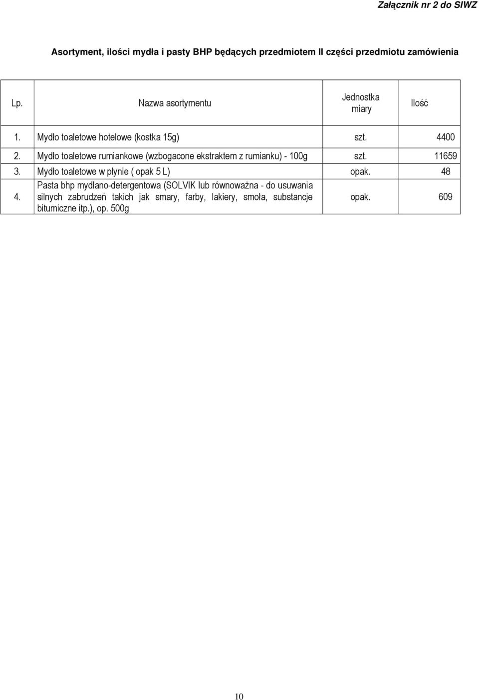 Mydło toaletowe rumiankowe (wzbogacone ekstraktem z rumianku) - 100g szt. 11659 3. Mydło toaletowe w płynie ( opak 5 L) opak.