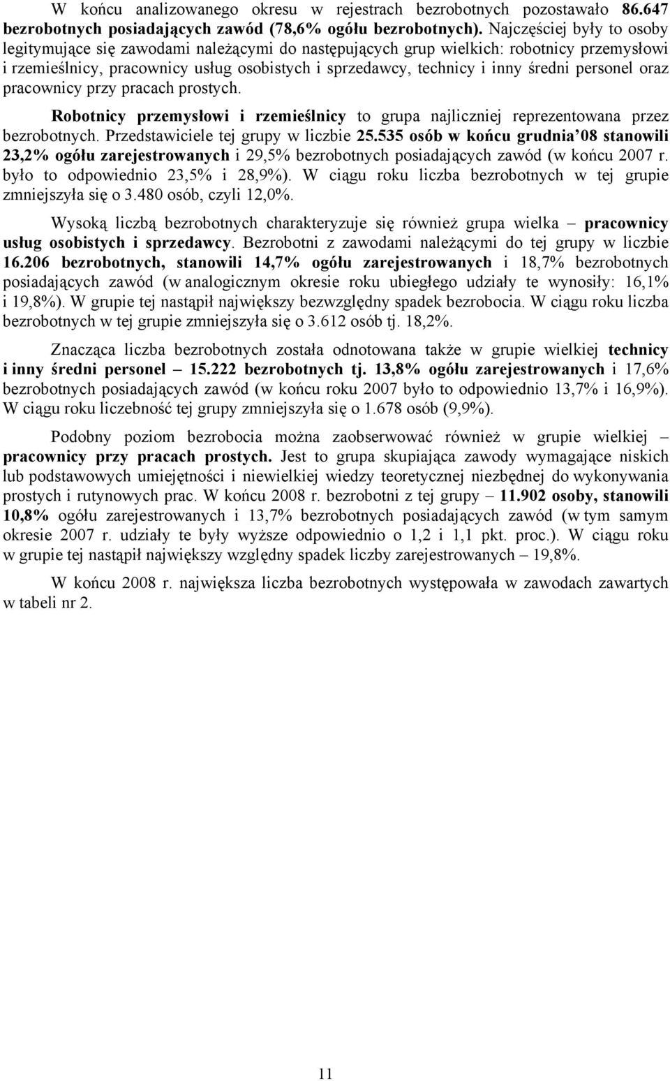 personel oraz pracownicy przy pracach prostych. Robotnicy przemysłowi i rzemieślnicy to grupa najliczniej reprezentowana przez bezrobotnych. Przedstawiciele tej grupy w liczbie 25.