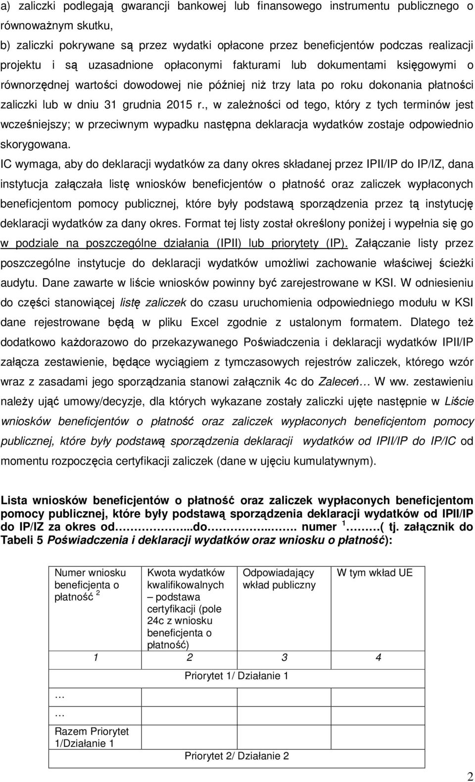 , w zaleŝności od tego, który z tych terminów jest wcześniejszy; w przeciwnym wypadku następna deklaracja wydatków zostaje odpowiednio skorygowana.