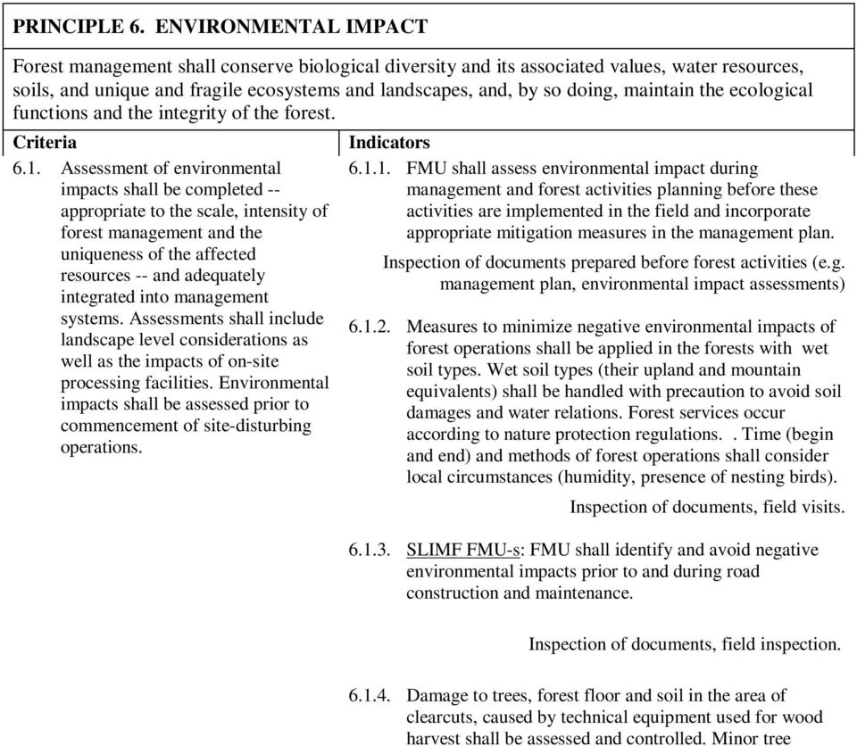 maintain the ecological functions and the integrity of the forest. Criteria 6.1.