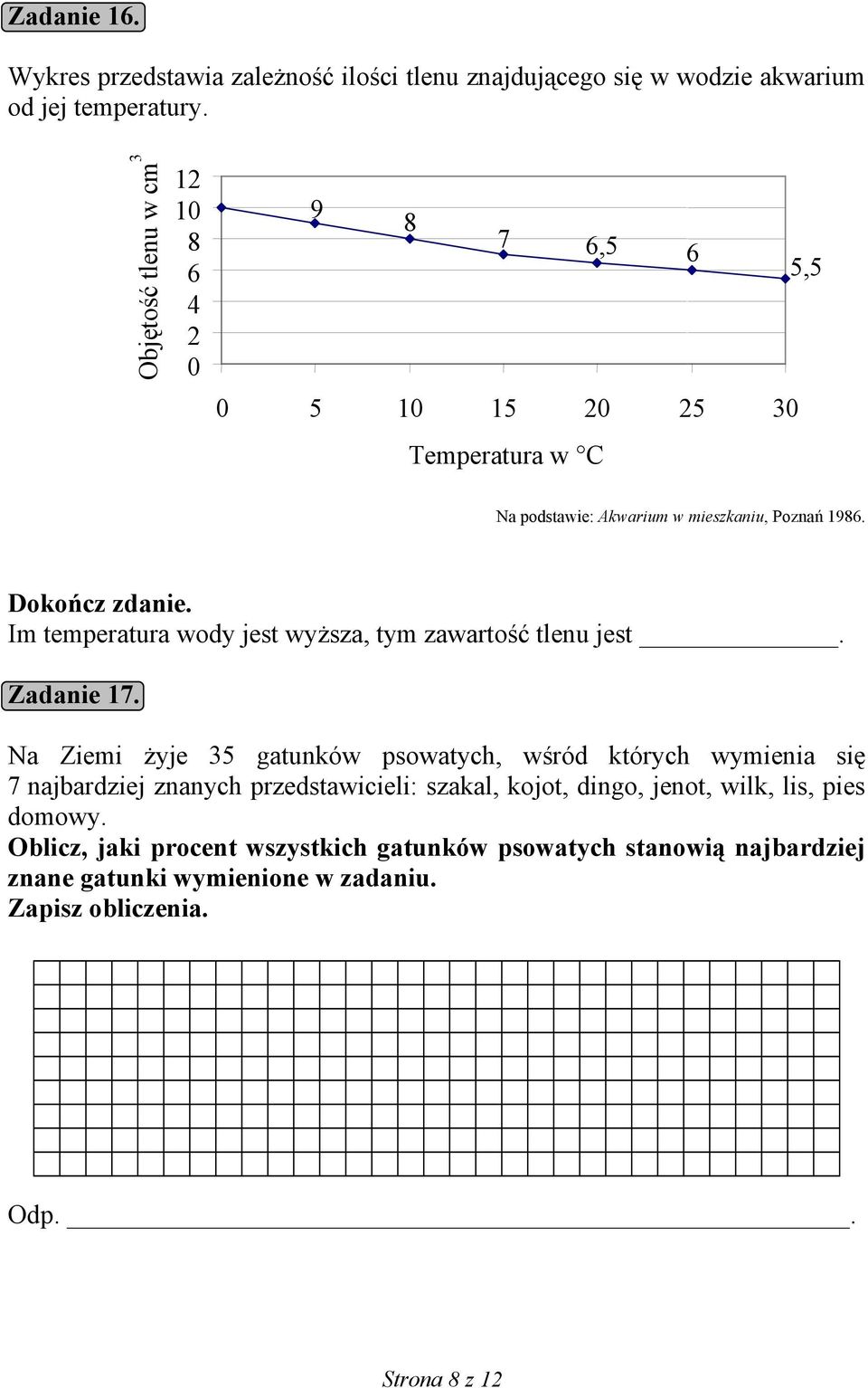 Im temperatura wody jest wyższa, tym zawartość tlenu jest. Zadanie 17.