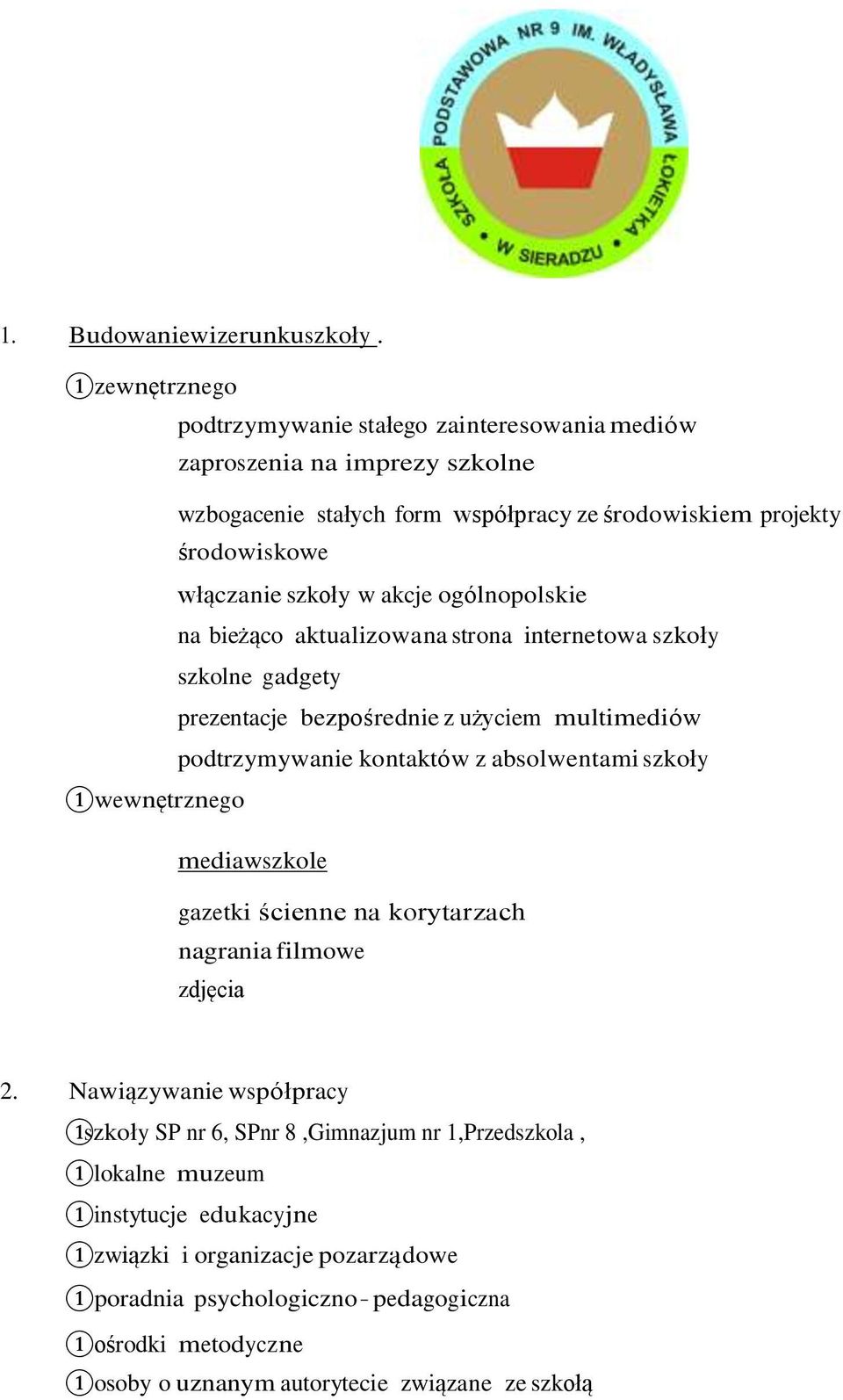 akcje ogólnopolskie na bieżąco aktualizowana strona internetowa szkolne gadgety prezentacje bezpośrednie z użyciem multimediów podtrzymywanie kontaktów z absolwentami