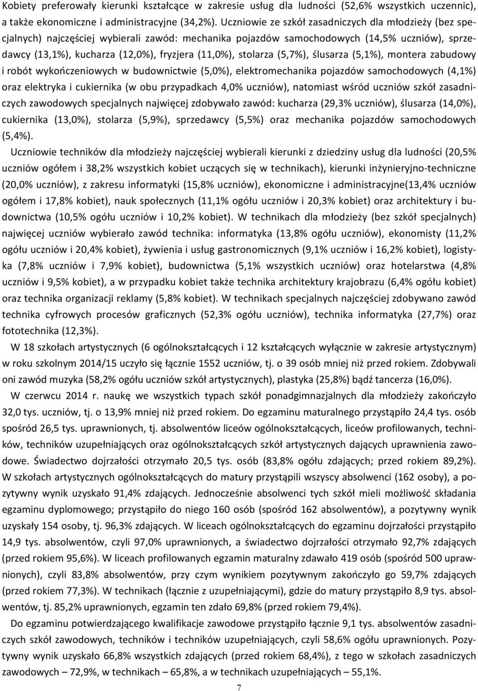 stolarza (5,7%), ślusarza (5,1%), montera zabudowy i robót wykończeniowych w budownictwie (5,0%), elektromechanika pojazdów samochodowych (4,1%) oraz elektryka i cukiernika (w obu przypadkach 4,0%