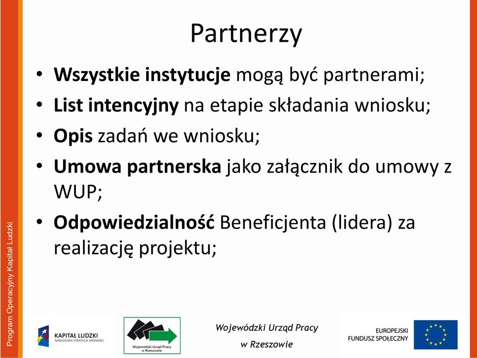 wniosku; Umowa partnerska jako załącznik do umowy z WUP;