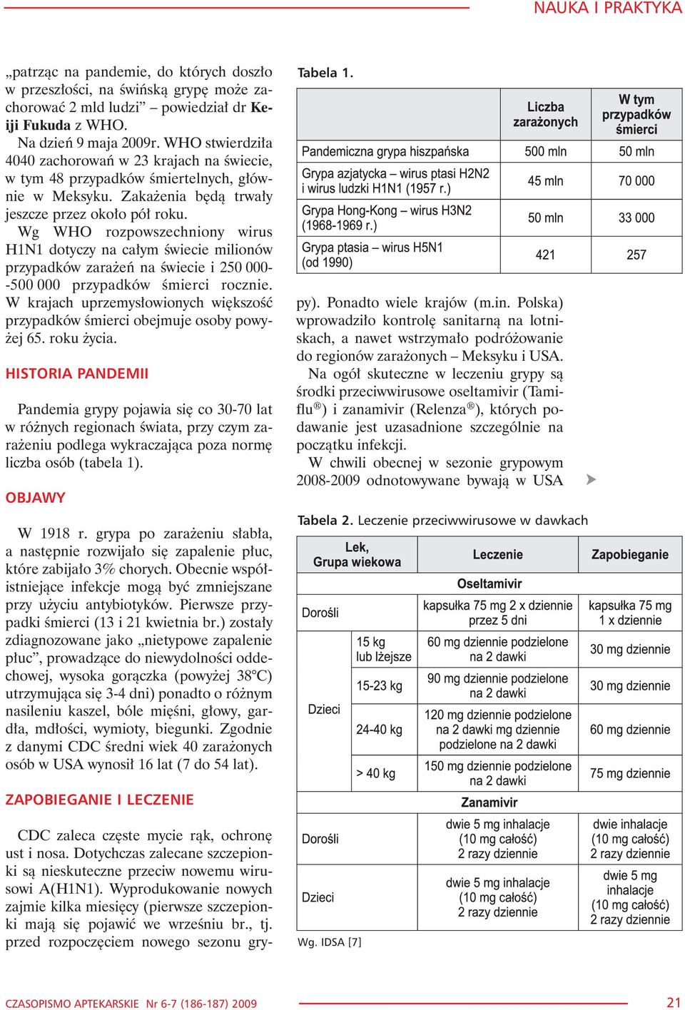 Wg WHO rozpowszechniony wirus H1N1 dotyczy na ca³ym œwiecie milionów przypadków zara eñ na œwiecie i 250 000- -500 000 przypadków œmierci rocznie.