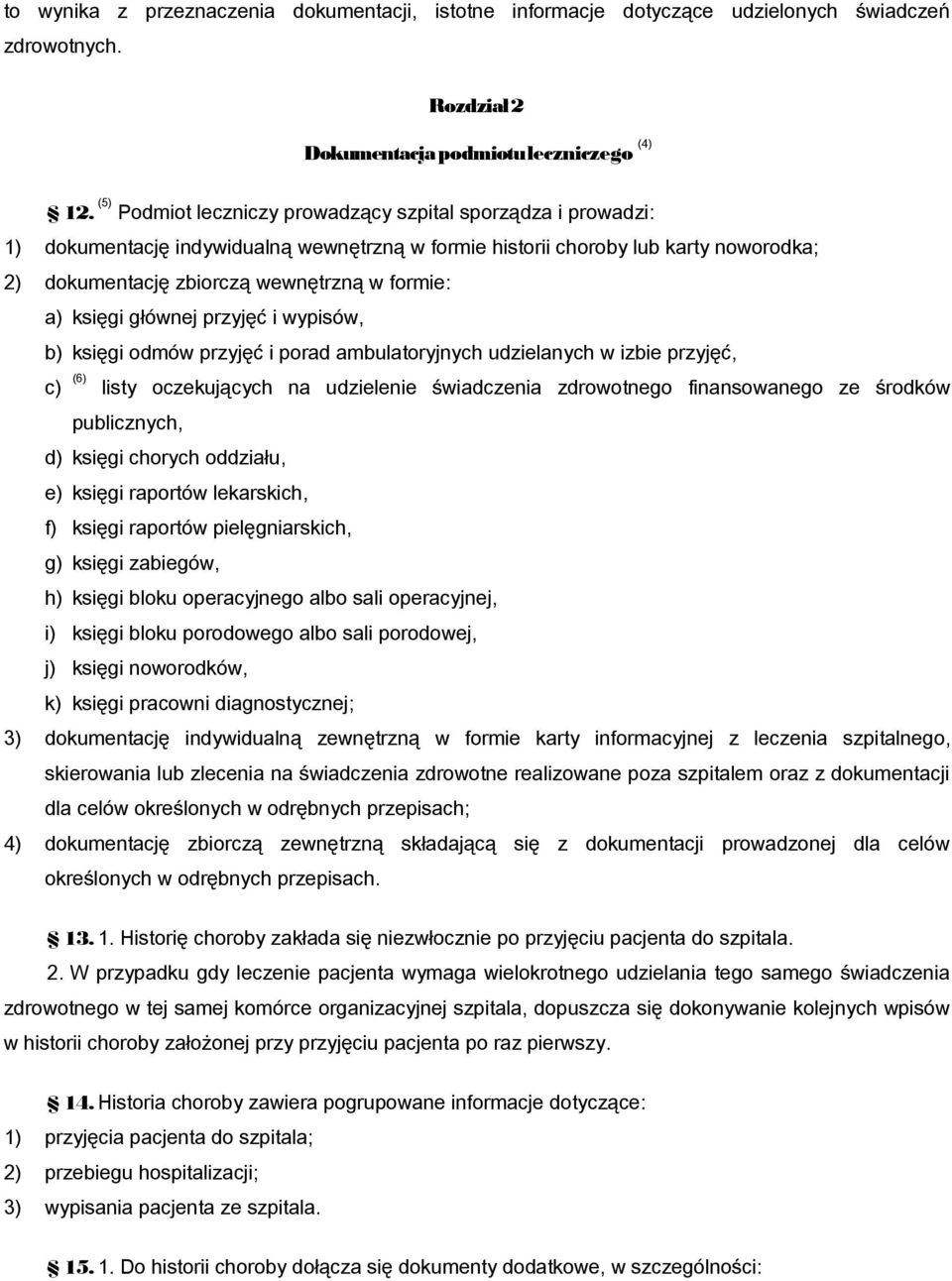 księgi głównej przyjęć i wypisów, b) księgi odmów przyjęć i porad ambulatoryjnych udzielanych w izbie przyjęć, c) (6) listy oczekujących na udzielenie świadczenia zdrowotnego finansowanego ze środków