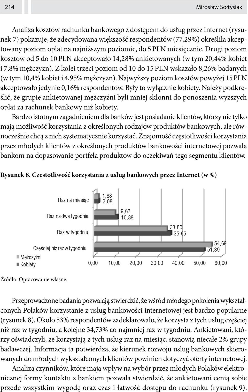 Z kolei trzeci poziom od 10 do 15 PLN wskazało 8,26% badanych (w tym 10,4% kobiet i 4,95% mężczyzn). Najwyższy poziom kosztów powyżej 15 PLN akceptowało jedynie 0,16% respondentów.