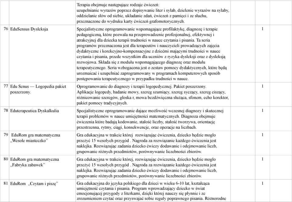 76 EduSensus Dysleksja Specjalistyczne oprogramowanie wspomagające profilaktykę, diagnozę i terapie pedagogiczną, które pozwala na przeprowadzenie profesjonalnej, efektywnej i atrakcyjnej dla dziecka