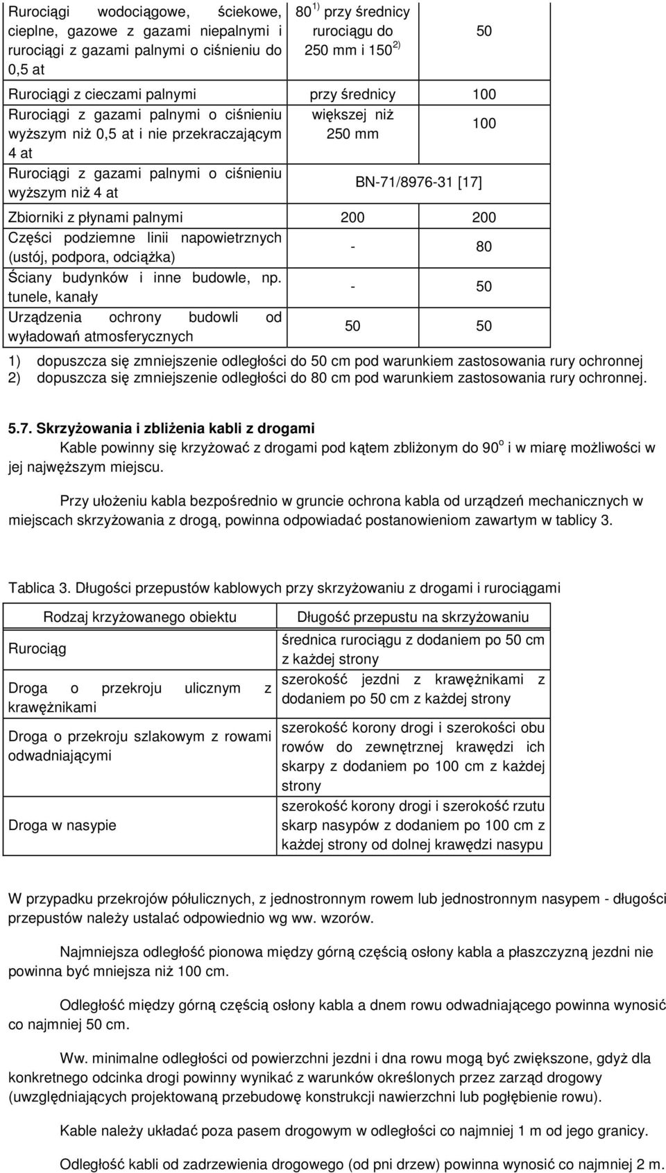 wyższym niż 4 at Zbiorniki z płynami palnymi 200 200 Części podziemne linii napowietrznych (ustój, podpora, odciążka) - 80 Ściany budynków i inne budowle, np.