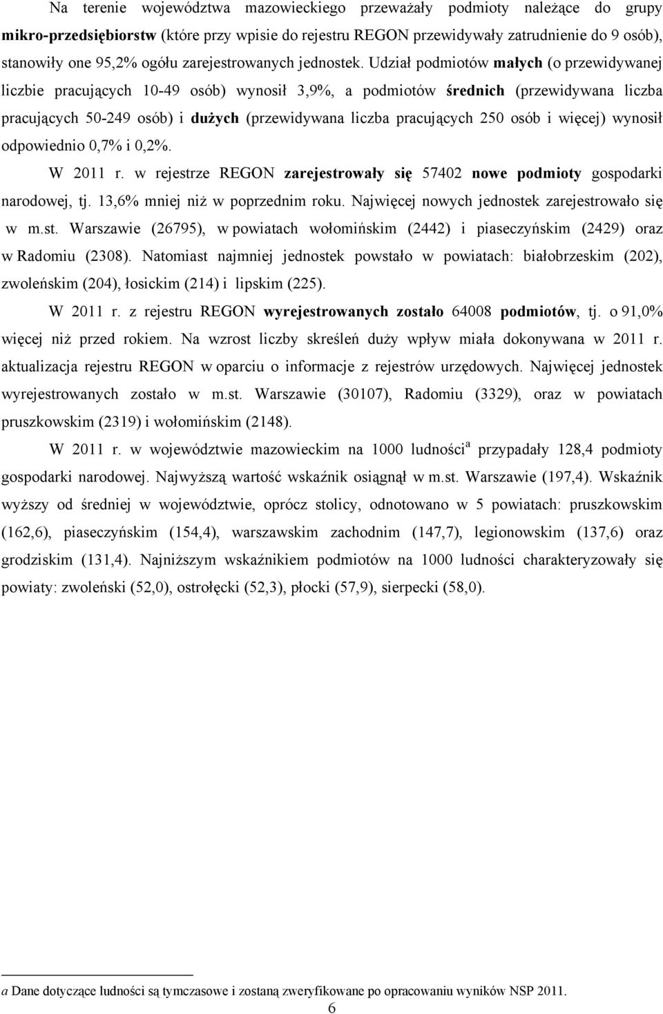 Udział podmiotów małych (o przewidywanej liczbie pracujących 10-49 osób) wynosił 3,9%, a podmiotów średnich (przewidywana liczba pracujących 50-249 osób) i dużych (przewidywana liczba pracujących 250