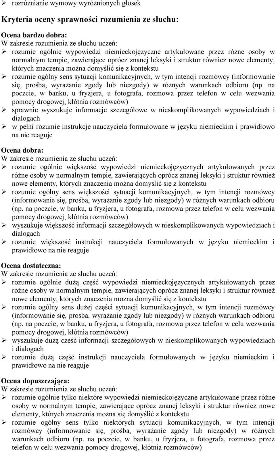 komunikacyjnych, w tym intencji rozmówcy (informowanie się, prośba, wyrażanie zgody lub niezgody) w różnych warunkach odbioru (np.