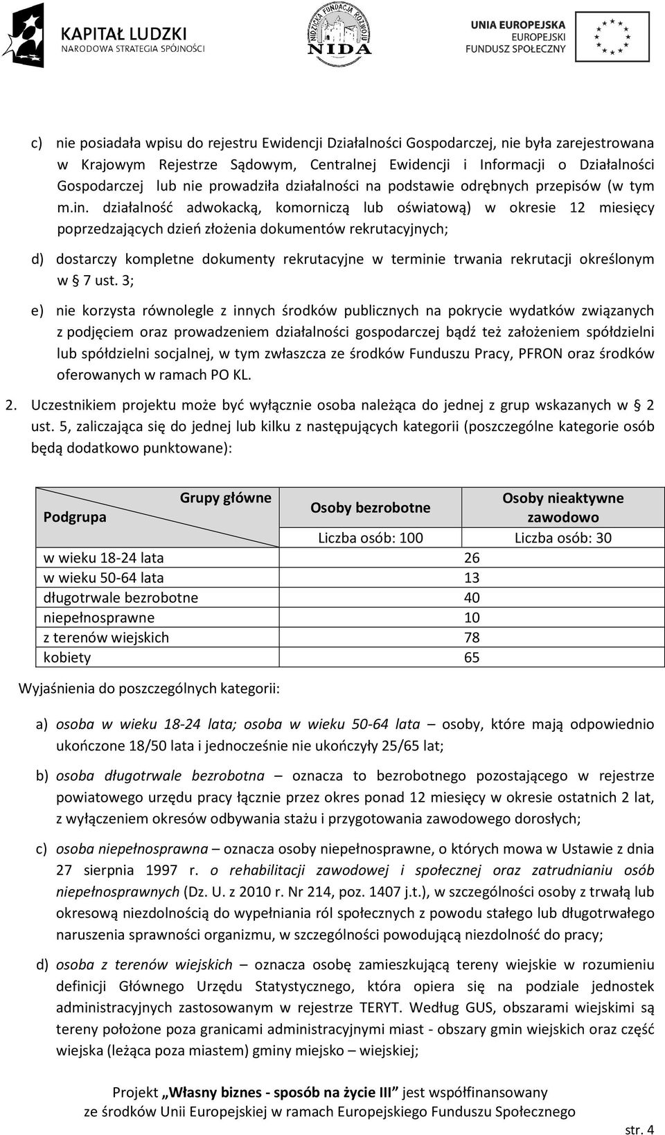 działalność adwokacką, komorniczą lub oświatową) w okresie 12 miesięcy poprzedzających dzień złożenia dokumentów rekrutacyjnych; d) dostarczy kompletne dokumenty rekrutacyjne w terminie trwania