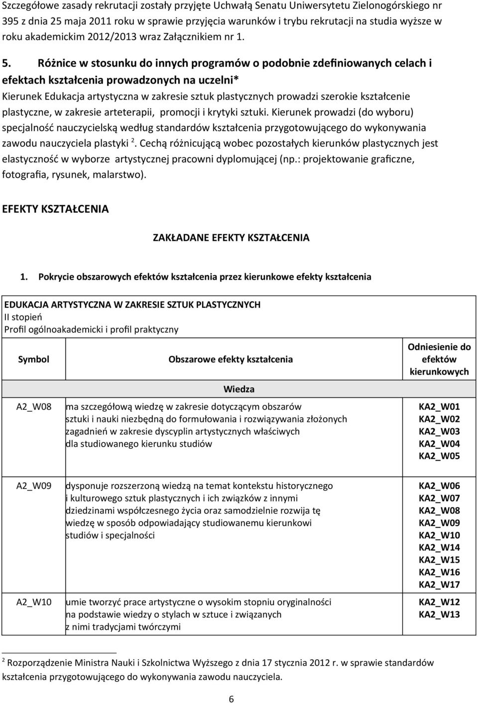 Różnice w stosunku do innych programów o podobnie zdefiniowanych celach i efektach kształcenia prowadzonych na uczelni* Kierunek Edukacja artystyczna w zakresie sztuk plastycznych prowadzi szerokie