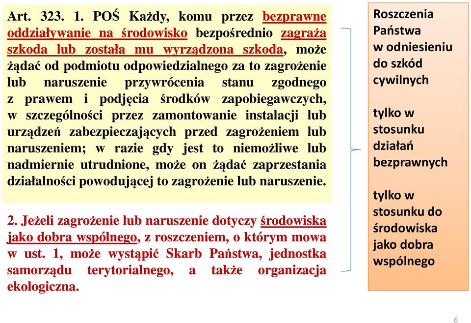 przywrócenia stanu zgodnego z prawem i podjęcia środków zapobiegawczych, w szczególności przez zamontowanie instalacji lub urządzeń zabezpieczających przed zagrożeniem lub naruszeniem; w razie gdy