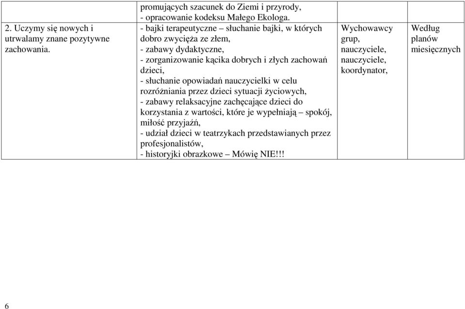 opowiadań nauczycielki w celu rozróżniania przez dzieci sytuacji życiowych, - zabawy relaksacyjne zachęcające dzieci do korzystania z wartości, które je wypełniają