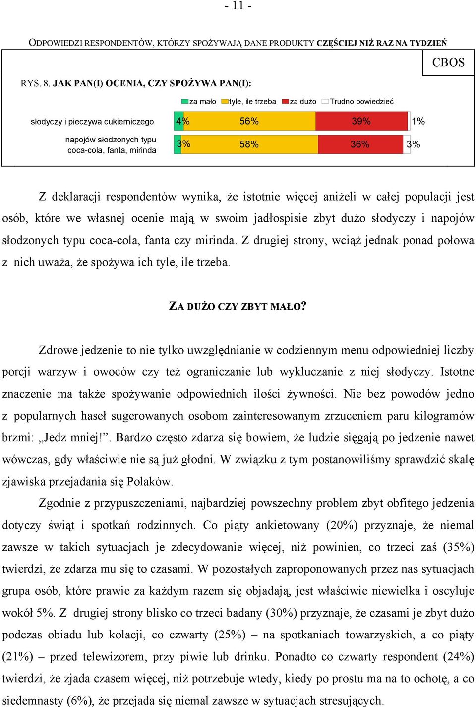 3% 58% 36% 1% 3% Z deklaracji respondentów wynika, że istotnie więcej aniżeli w całej populacji jest osób, które we własnej ocenie mają w swoim jadłospisie zbyt dużo słodyczy i napojów słodzonych