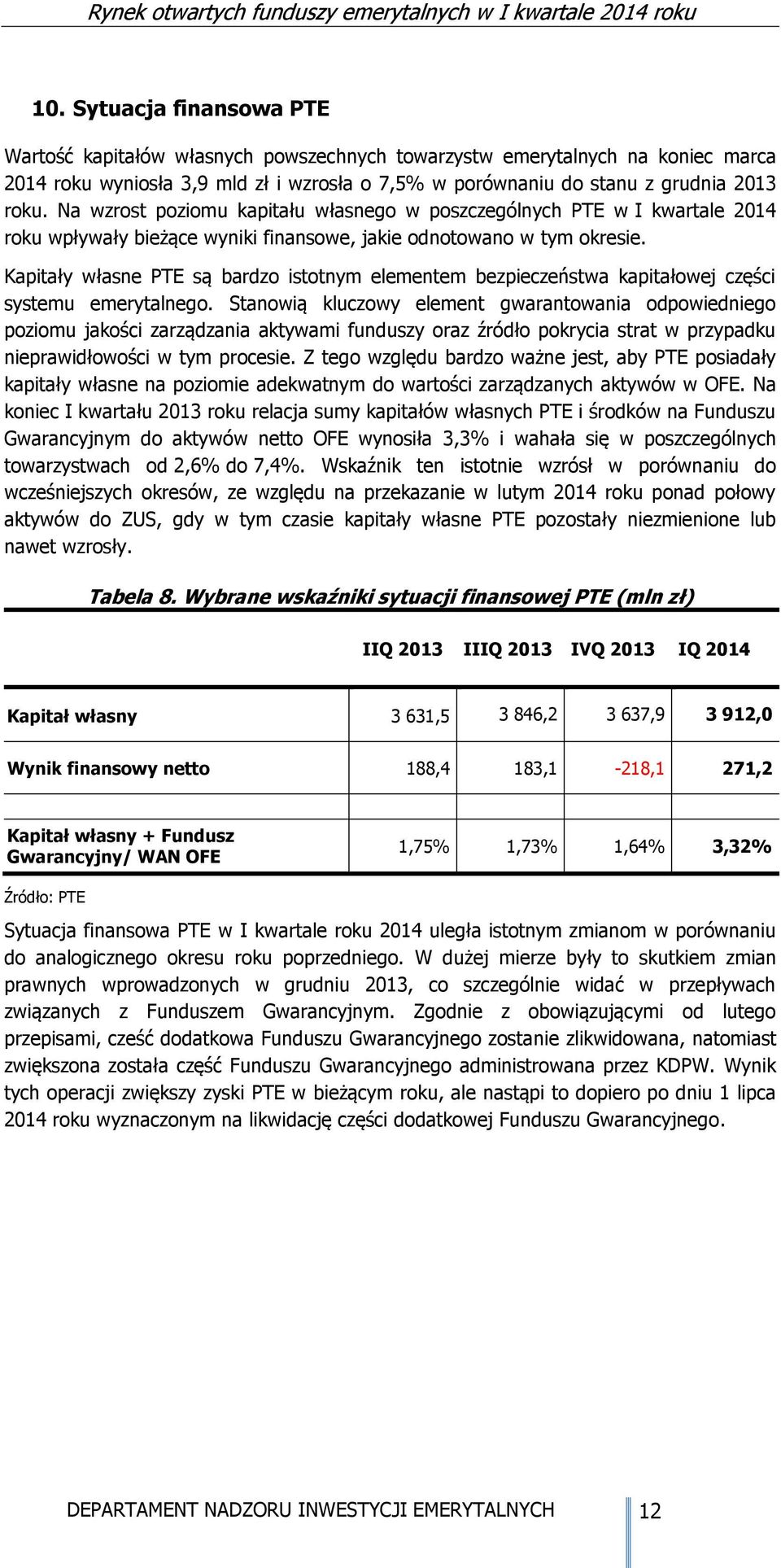 Kapitały własne PTE są bardzo istotnym elementem bezpieczeństwa kapitałowej części systemu emerytalnego.