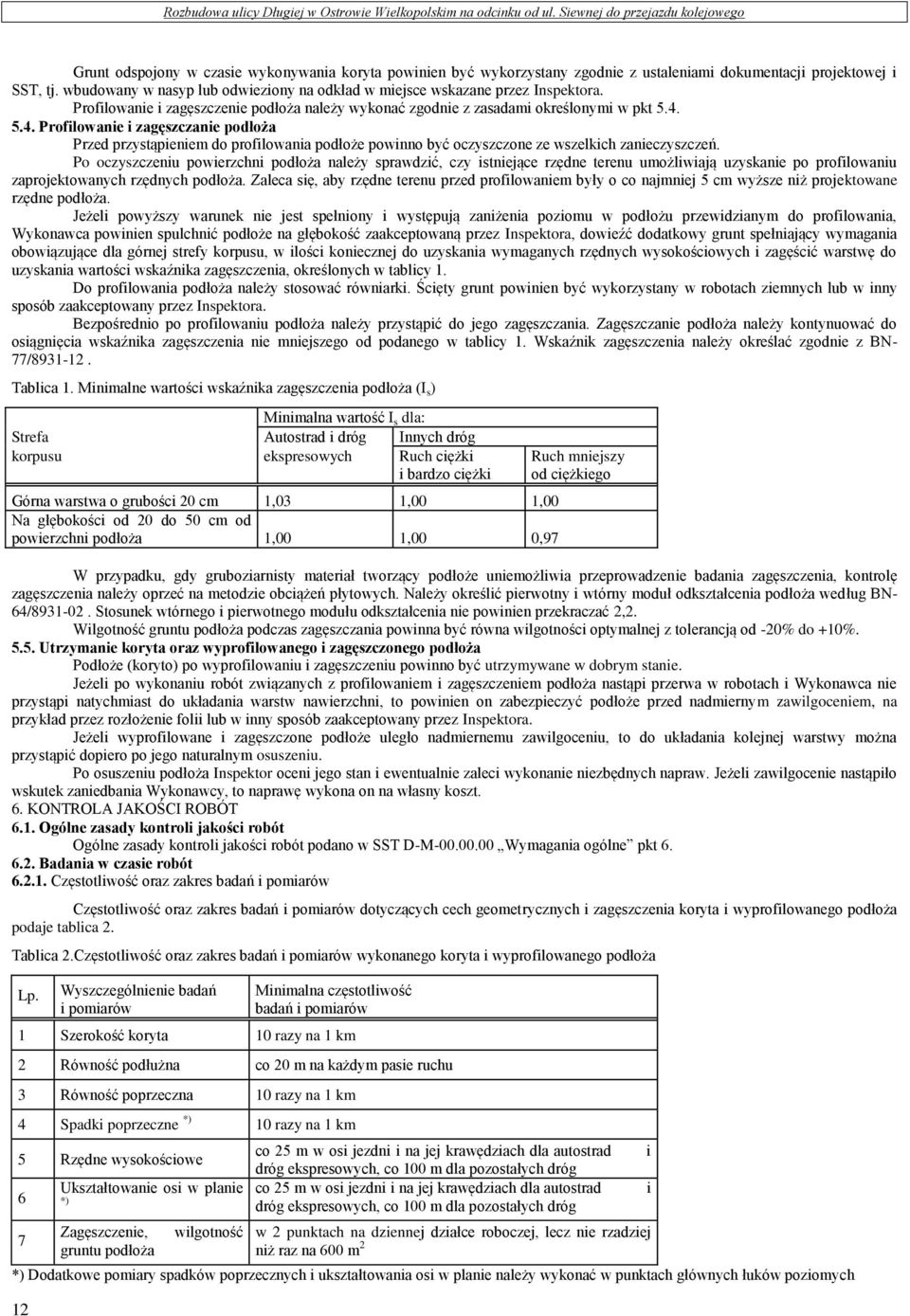 5.4. Profilowanie i zagęszczanie podłoża Przed przystąpieniem do profilowania podłoże powinno być oczyszczone ze wszelkich zanieczyszczeń.