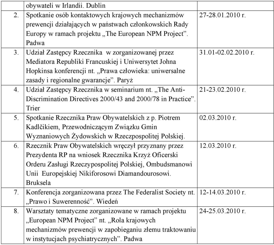 Udział Zastępcy Rzecznika w seminarium nt. The Anti- Discrimination Directives 2000/43 and 2000/78 in Practice. Trier 5. Spotkanie Rzecznika Praw Obywatelskich z p.