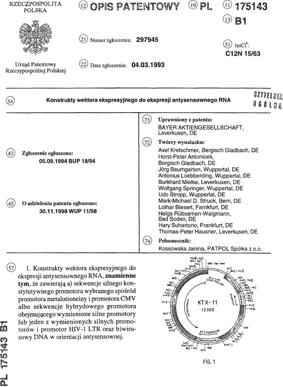 1994 BUP 18/94 (45) O udzieleniu patentu ogłoszono: 30.11.