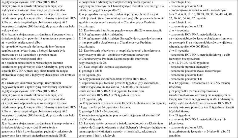 4) w leczeniu skojarzonym z rybawiryną i boceprewirem u świadczeniobiorców powyżej 18 roku życia z genotypem 1: a) wcześniej nieleczonych albo b) uprzednio leczonych nieskutecznie interferonem