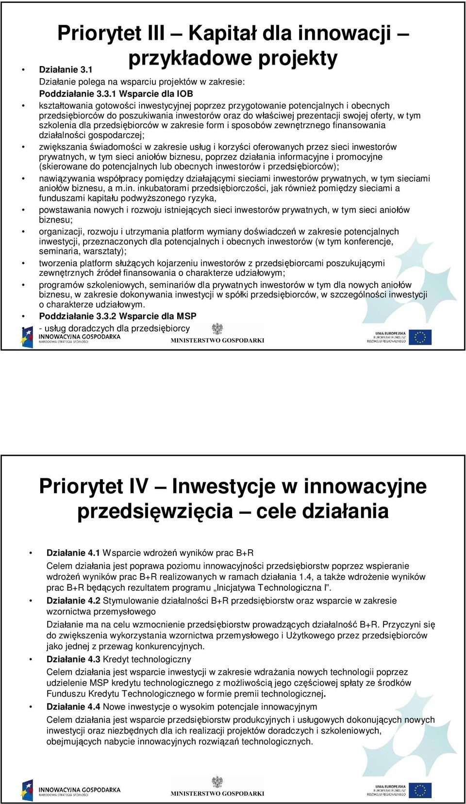 szkolenia dla przedsi biorców w zakresie form i sposobów zewn trznego finansowania dzia alno ci gospodarczej; zwi kszania wiadomo ci w zakresie us ug i korzy ci oferowanych przez sieci inwestorów