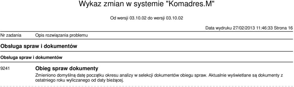 datę początku okresu analizy w selekcji dokumentów obiegu spraw.