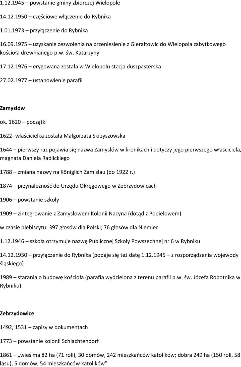 1977 ustanowienie parafii Zamysłów ok.