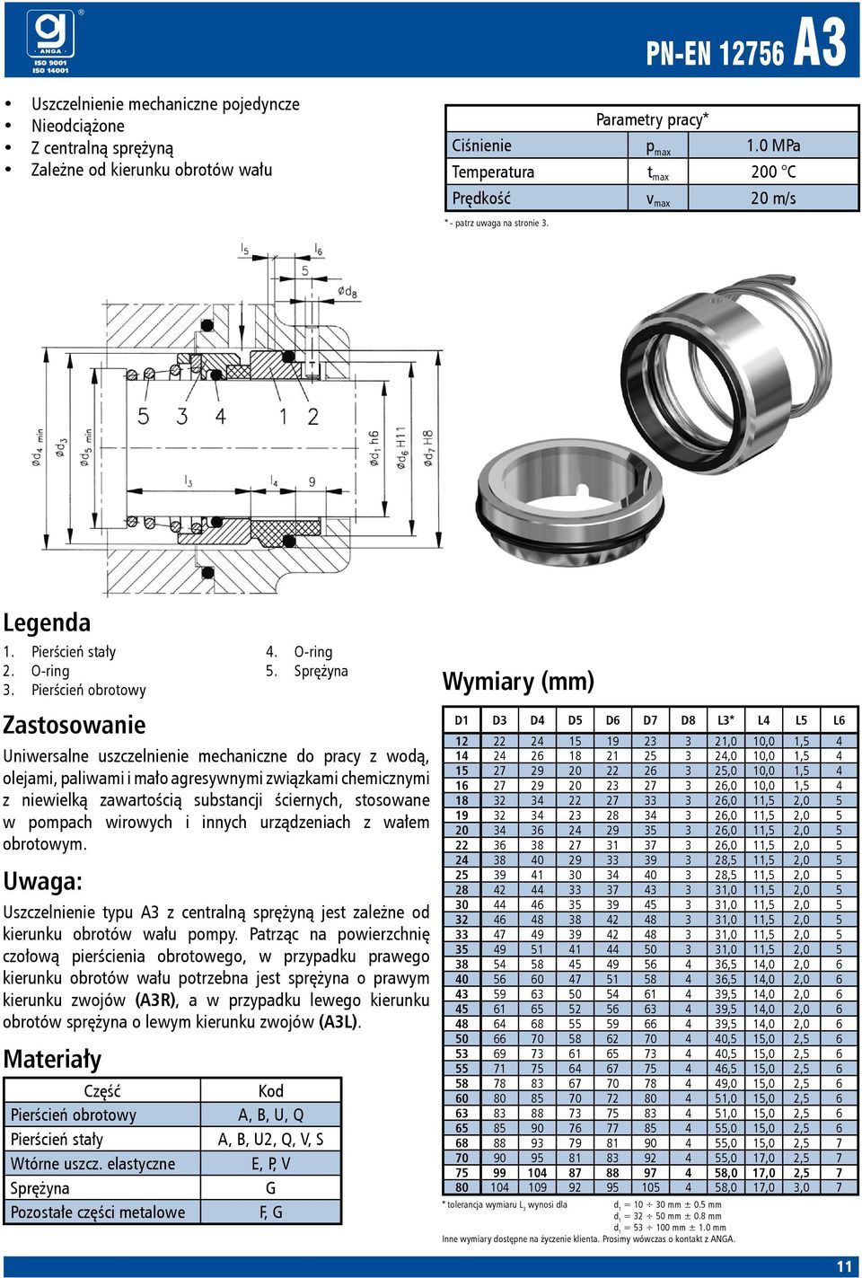 Uniwersalne uszczelnienie mechaniczne do pracy z wodą, olejami, paliwami i mało agresywnymi związkami chemicznymi z niewielką zawartością substancji ściernych, stosowane w pompach wirowych i innych