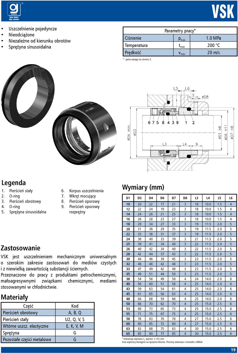 Pierścień oporowy rozprężny VSK jest uszczelnieniem mechanicznym uniwersalnym o szerokim zakresie zastosowań do mediów czystych i z niewielką zawartością substancji ściernych.