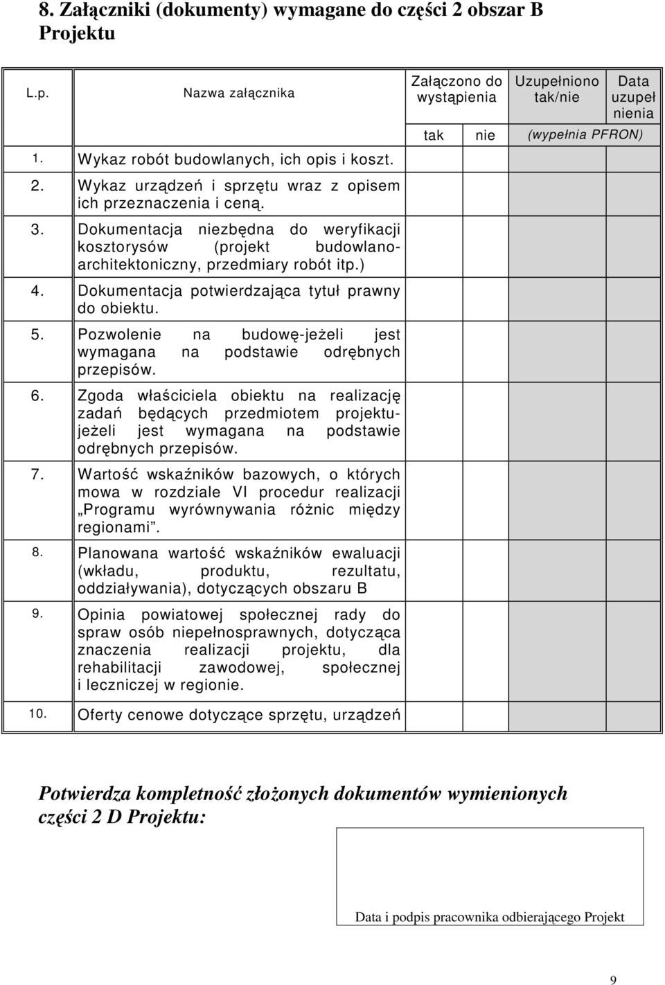 Dokumentacja niezbędna do weryfikacji kosztorysów (projekt budowlanoarchitektoniczny, przedmiary robót itp.) 4. Dokumentacja potwierdzająca tytuł prawny do obiektu. 5.