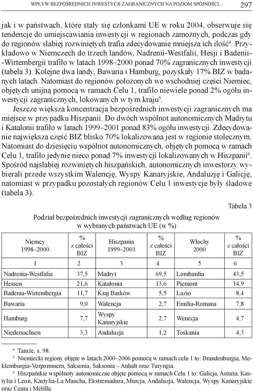 zdecydowanie mniejsza ich ilość 4. Przykładowo w Niemczech do trzech landów, Nadrenii-Westfalii, Hesji i Badenii- -Wirtembergii trafiło w latach 1998 2000 ponad 70 zagranicznych inwestycji (tabela 3).