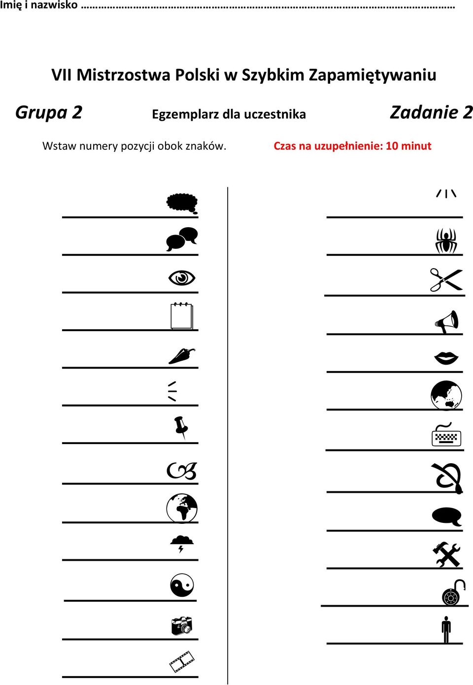 dla uczestnika Zadanie 2 Wstaw numery