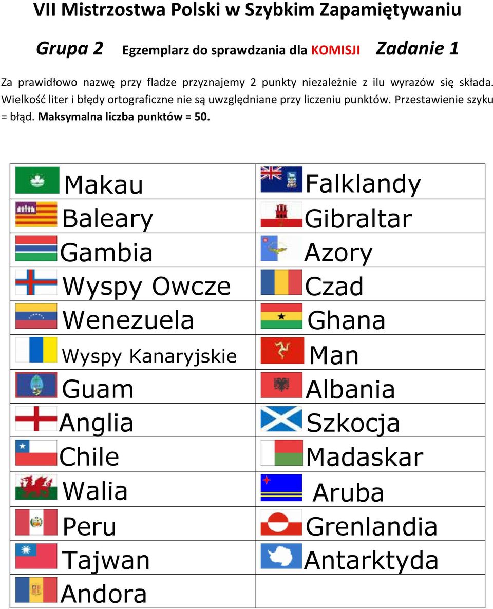 Przestawienie szyku = błąd. Maksymalna liczba punktów = 50.