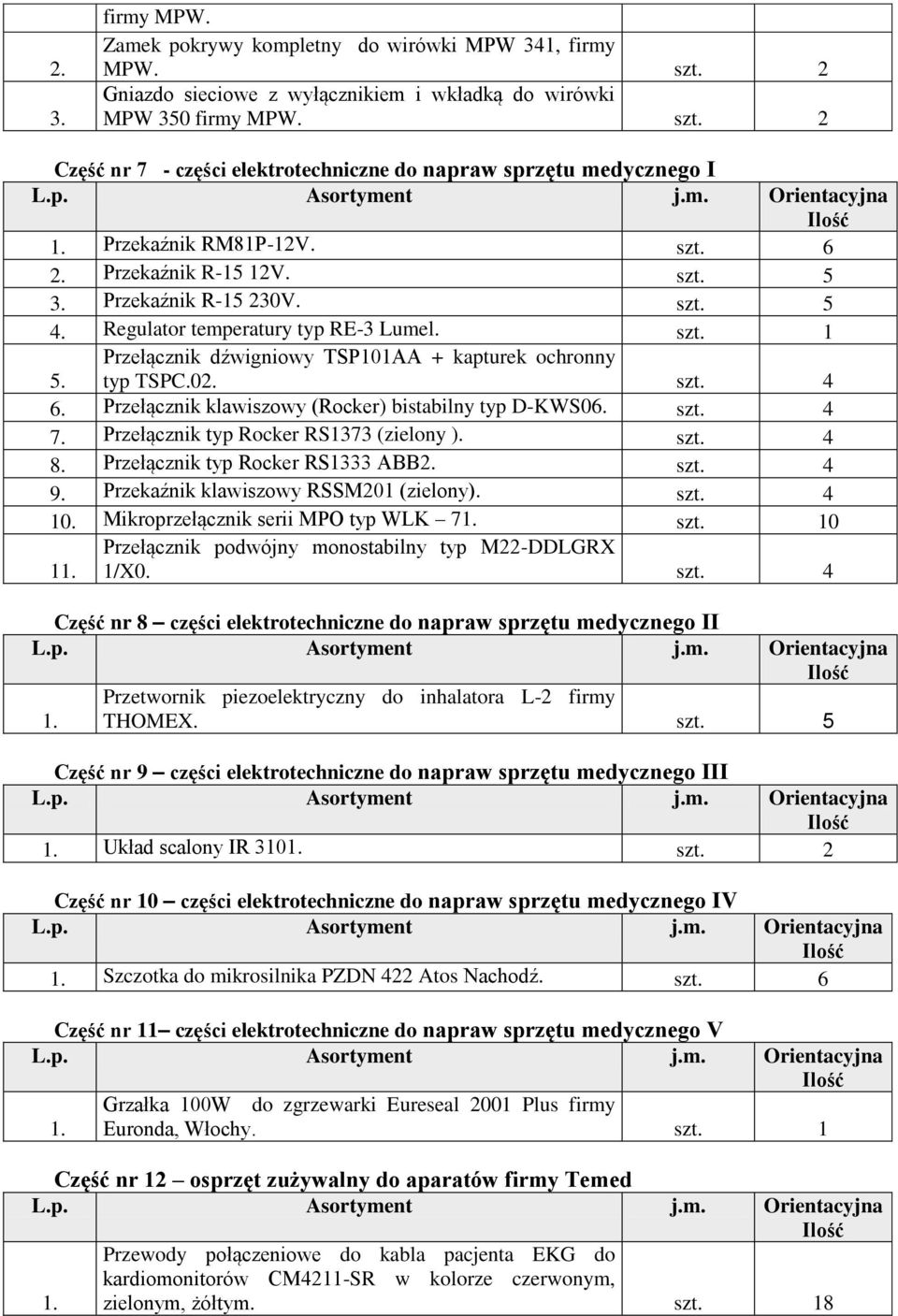 Przełącznik dźwigniowy TSP101AA + kapturek ochronny typ TSPC.02. szt. 4 6. Przełącznik klawiszowy (Rocker) bistabilny typ D-KWS06. szt. 4 7. Przełącznik typ Rocker RS1373 (zielony ). szt. 4 8.