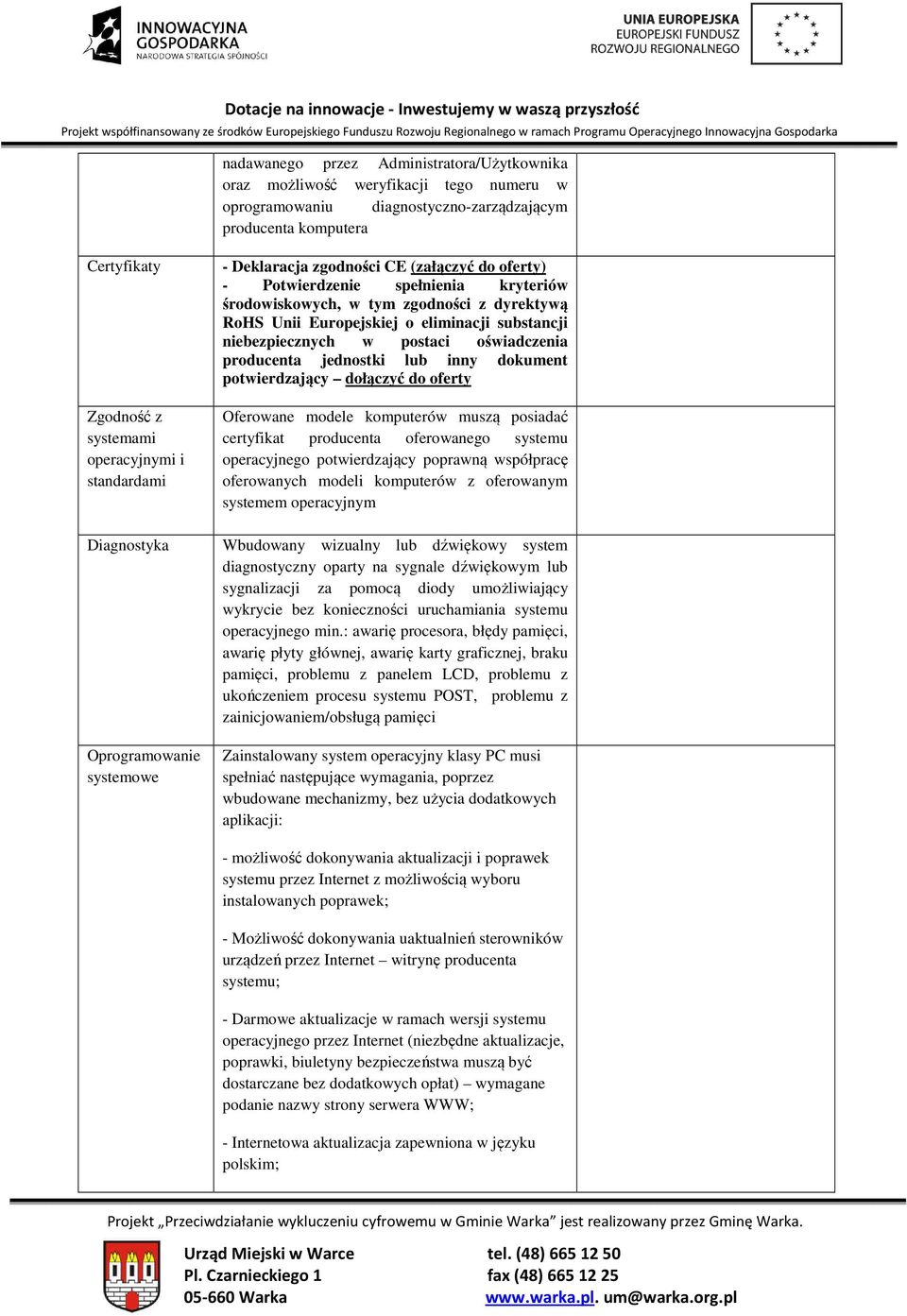 o eliminacji substancji niebezpiecznych w postaci oświadczenia producenta jednostki lub inny dokument potwierdzający dołączyć do oferty Oferowane modele komputerów muszą posiadać certyfikat