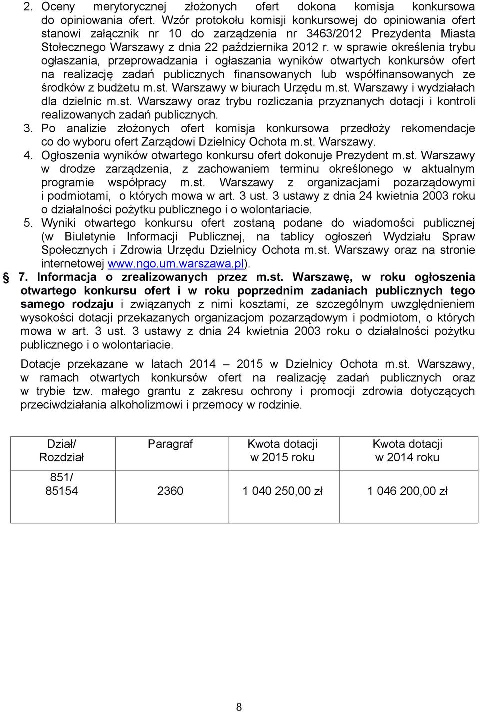 w sprawie określenia trybu ogłaszania, przeprowadzania i ogłaszania wyników otwartych konkursów ofert na realizację zadań publicznych finansowanych lub współfinansowanych ze środków z budżetu m.st.