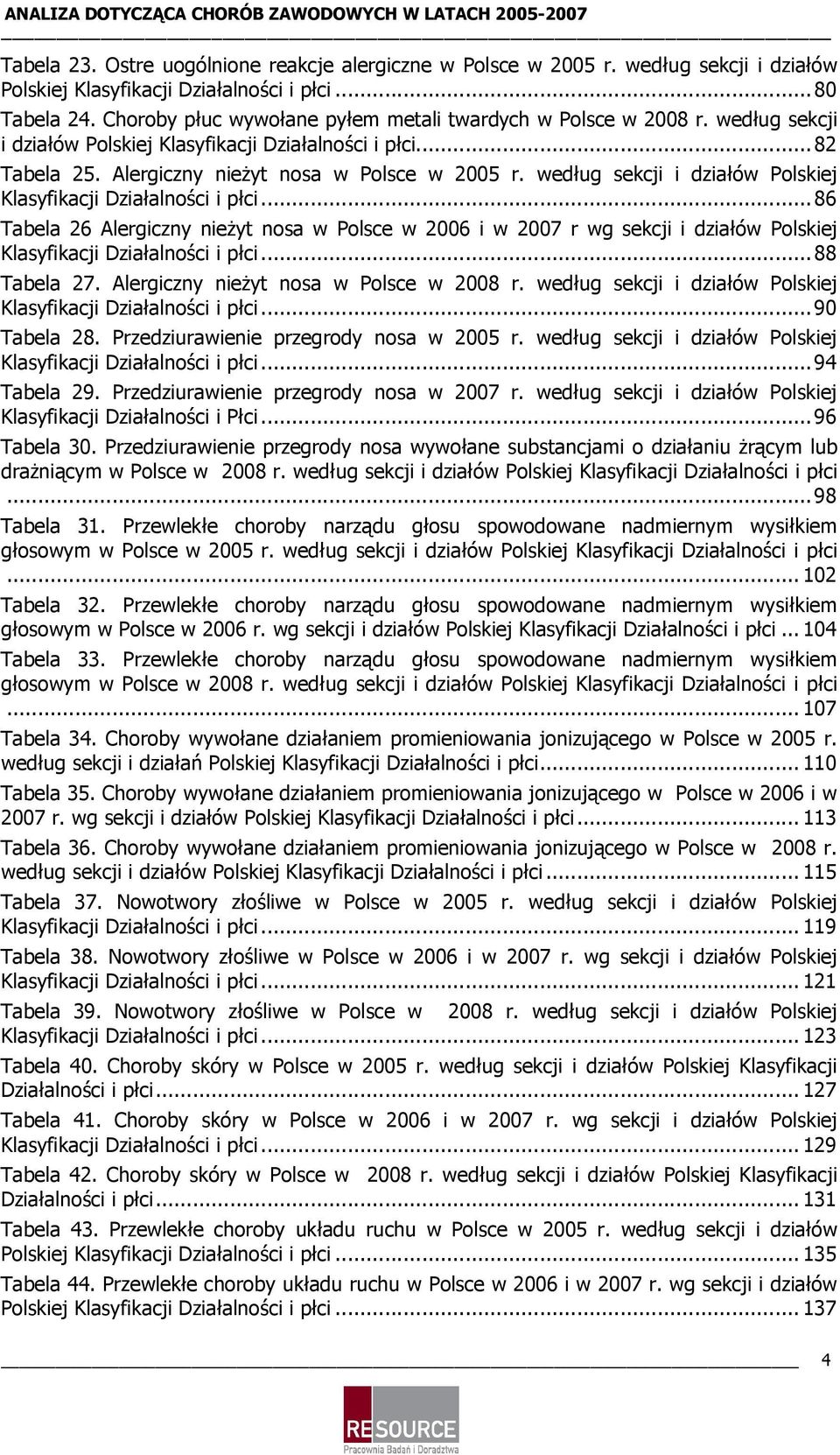 według sekcji i działów Polskiej Klasyfikacji Działalności i płci...86 Tabela 26 Alergiczny nieżyt nosa w Polsce w 2006 i w 2007 r wg sekcji i działów Polskiej Klasyfikacji Działalności i płci.