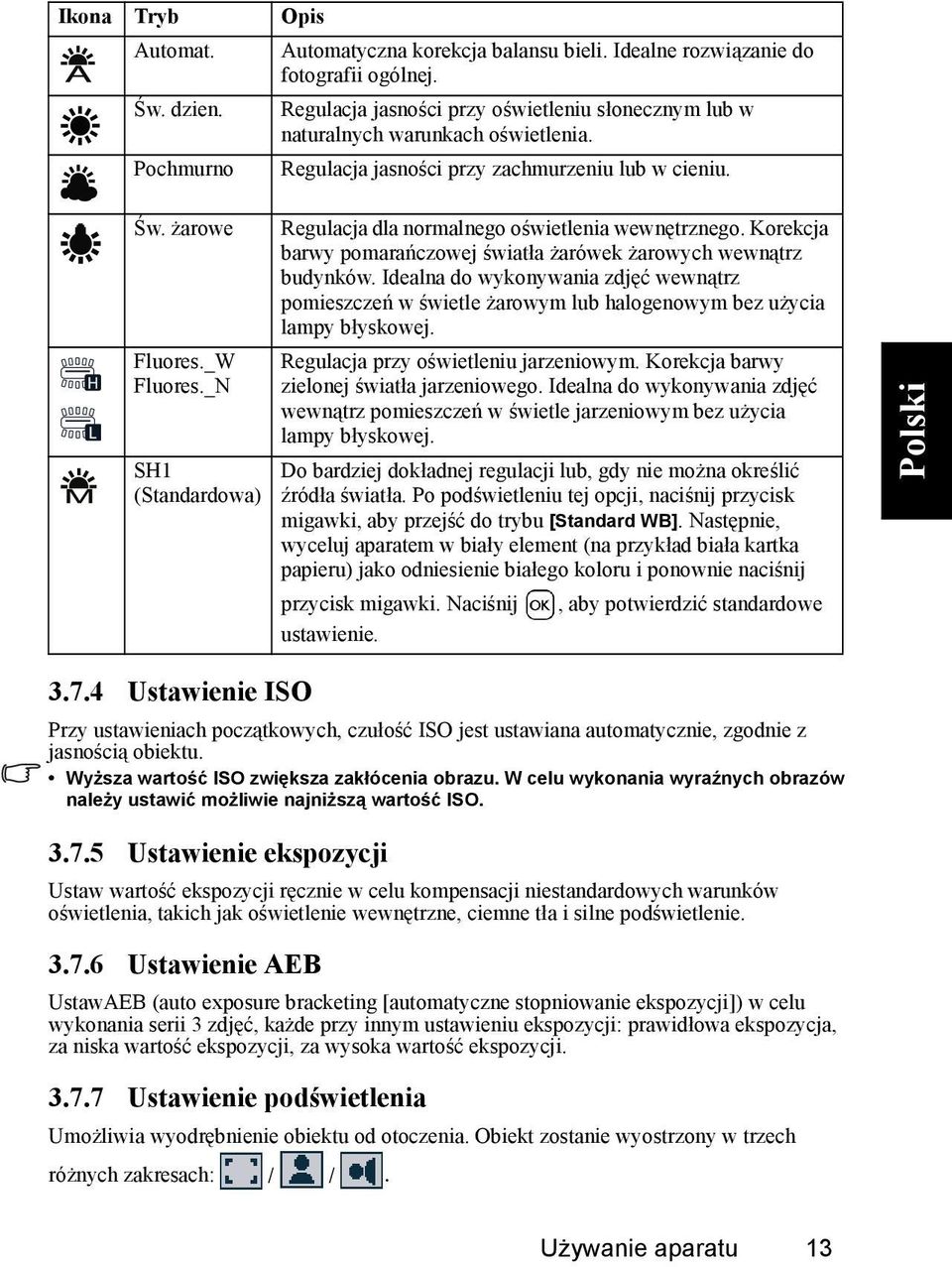 _N SH1 (Standardowa) Regulacja dla normalnego oświetlenia wewnętrznego. Korekcja barwy pomarańczowej światła żarówek żarowych wewnątrz budynków.