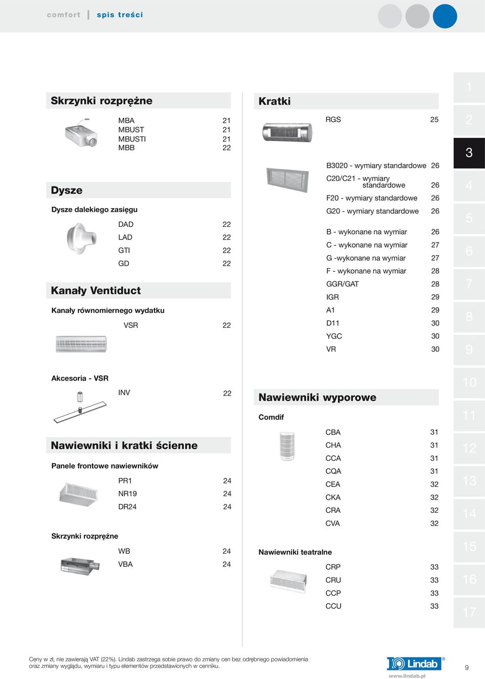 równomiernego wydatku VSR A D YGC VR 0 0 0 Akcesoria - VSR INV Nawiewniki wyporowe Comdif Nawiewniki i kratki ścienne Panele frontowe nawiewników PR NR DR CBA CHA CCA CQA