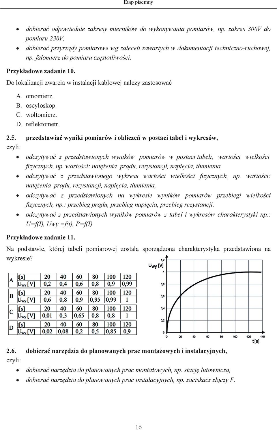 przedstawia wyniki pomiarów i oblicze w postaci tabel i wykresów, odczytywa z przedstawionych wyników pomiarów w postaci tabeli, wartoci wielkoci fizycznych, np.