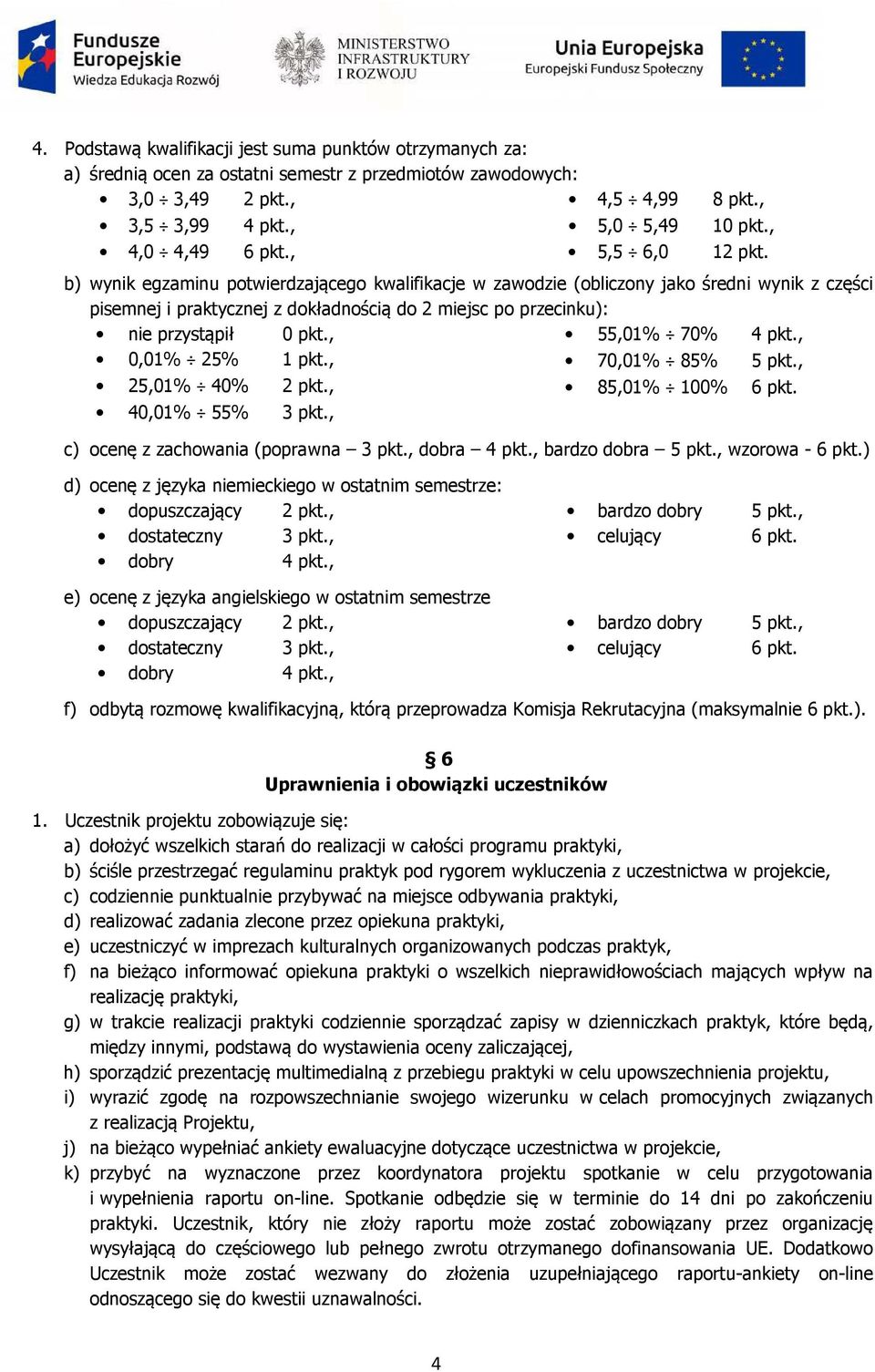 b) wynik egzaminu potwierdzającego kwalifikacje w zawodzie (obliczony jako średni wynik z części pisemnej i praktycznej z dokładnością do 2 miejsc po przecinku): nie przystąpił 0 pkt.