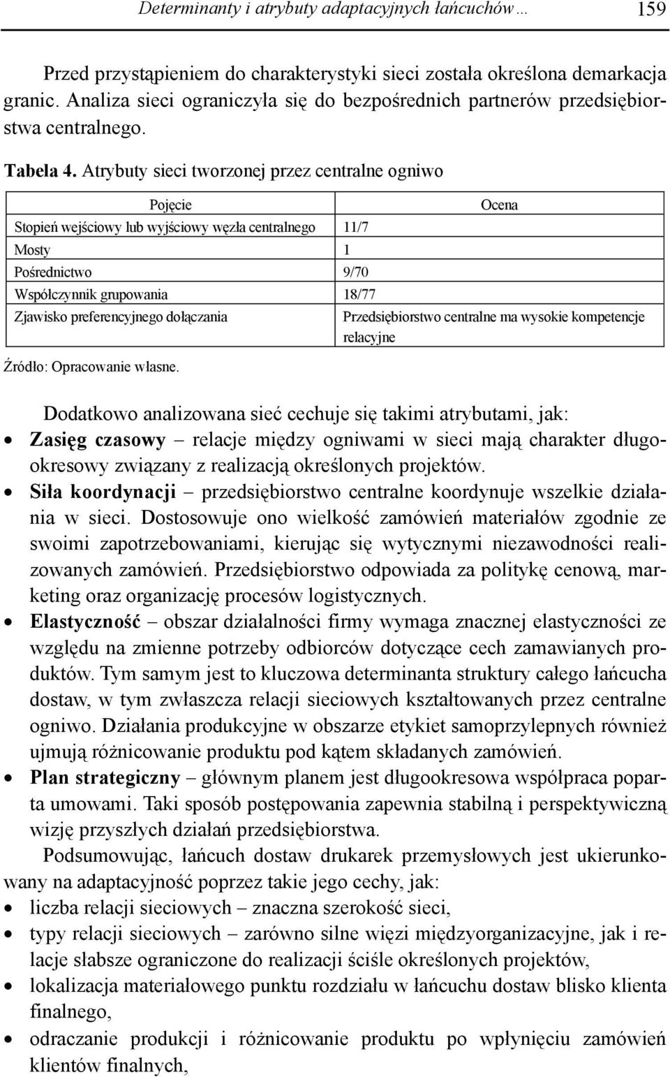 Atrybuty sieci tworzonej przez centralne ogniwo Pojęcie Stopień wejściowy lub wyjściowy węzła centralnego 11/7 Mosty 1 Pośrednictwo 9/70 Współczynnik grupowania 18/77 Zjawisko preferencyjnego