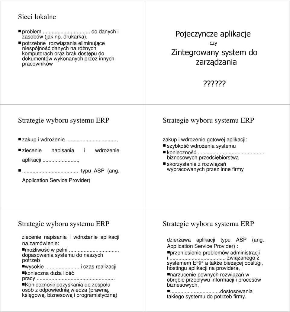 zarządzania?????? zakup i wdroŝenie..., zlecenie napisania i wdroŝenie aplikacji...,... typu ASP (ang. zakup i wdroŝenie gotowej aplikacji: szybkość wdroŝenia systemu konieczność.